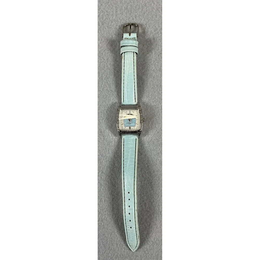 Express LA Womens Moon Phase Watch Blue Strap Rhinestone Square Face Untested
